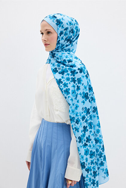Blom Pattern Soft Shawl - Blue