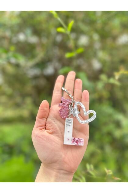L Letter Silver Star Ring Vip Stone Extra Figured Epoxy Letter Keychain Gift Keychain