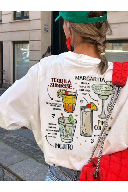 Kadın/Erkek Y2k Yazlık KOKTEYL Özel Baskılı Günlük Pamuklu T-Shirt