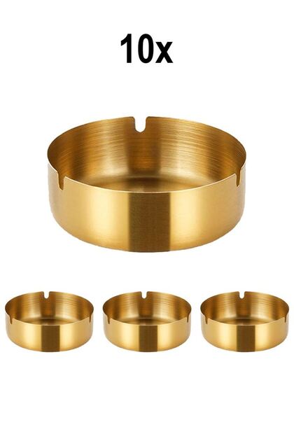 10 Adet Çelik Gold 8 cm Kafe Restaurant Lokanta Yuvarlak Kül Tablası Küllük