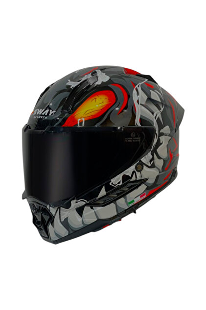 Sway SW 868 Cannibal Black Grey Red Güneş Vizörlü Full Face