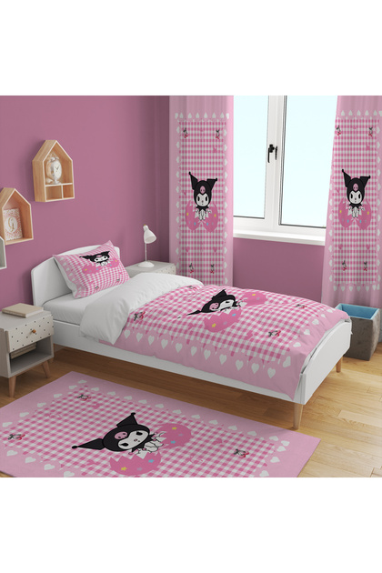Pink Kuromi (Fon Curtain 70X260 Two Wings - Bedding Set - Choose Carpet Size)