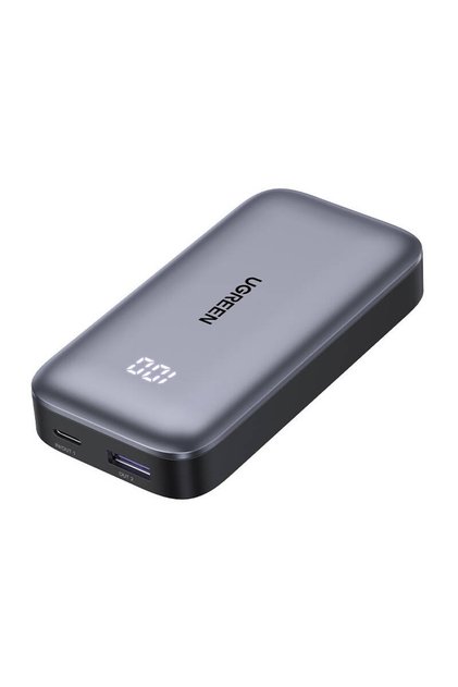 Εξωτερική μπαταρία Mini 10K mAh, USB-C, USB-A, Ψηφιακή οθόνη, περιλαμβάνεται καλώδιο USB-C, γκρι