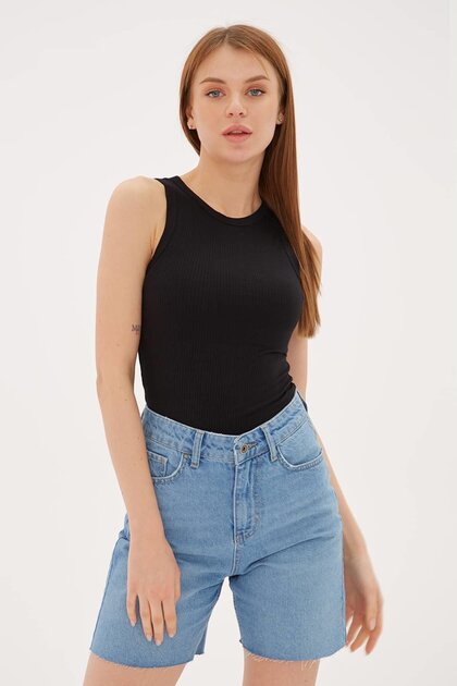 Slim Fit Halter Neck Ribbed Tank Top Atlet 25Y0479K1