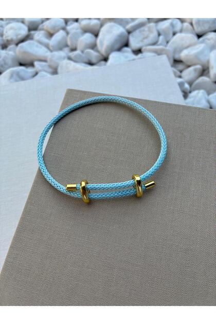 Colorful adjustable steel detailed knitted rope bracelet