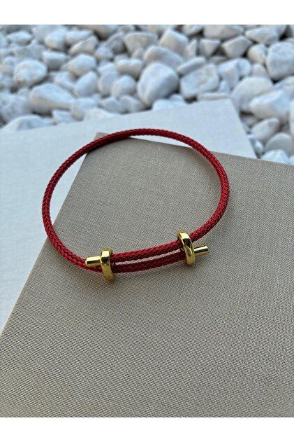 Colorful adjustable steel detailed knitted rope bracelet