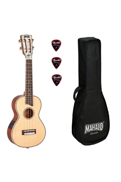 MP2E Set ukulele concert, electro acustic, 3 pene, cu husa finisaj natur Pearl