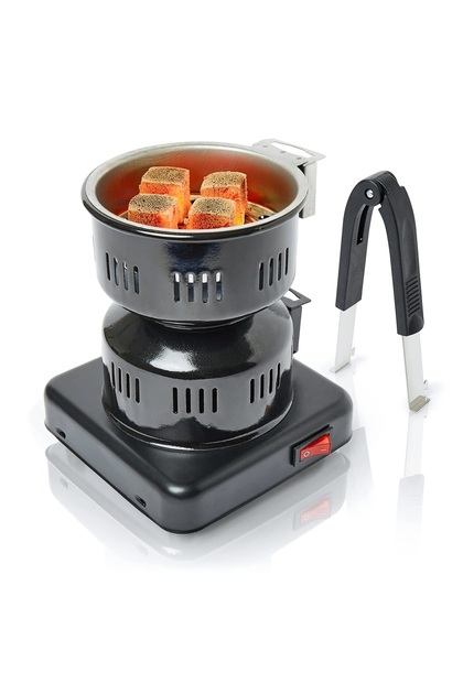 Brichetă electrică pentru narghilea, 450W, neagră, protecție termostatică, control al temperaturii, 8 cărbuni.
