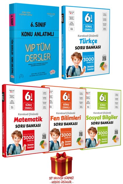 6. Sınıf VIP Konu Anlatımı+ Türkçe+ Matematik+ Sosyal Bilgiler+ Fen Bilimleri Soru Bankası+ Hediye