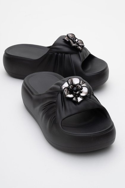 Buckle Women's Flat Slippers Black