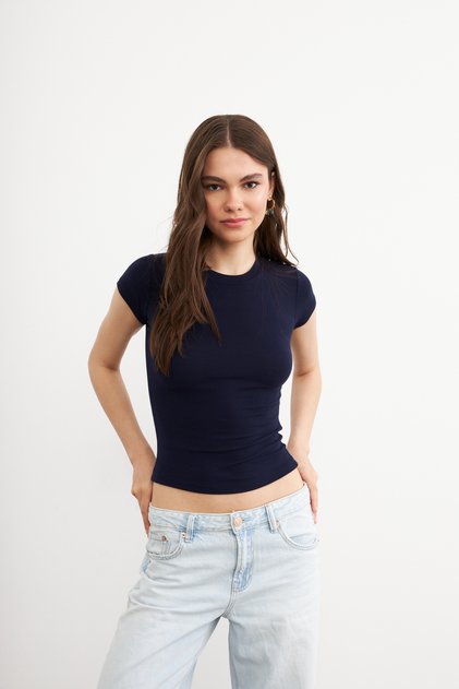 Women's Navy Blue Crew Neck Short Sleeve Ultra Soft T-Shirt