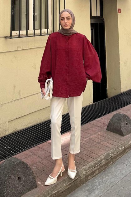 Balloon Sleeve Shirt Burgundy