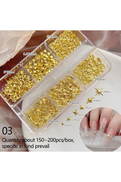 Gold Renk Yıldız Charm Figürler Kutup Yıldızı Tırnak Süsleme Nail Art