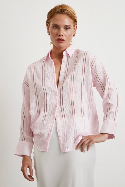 Organza Striped Shirt Pink