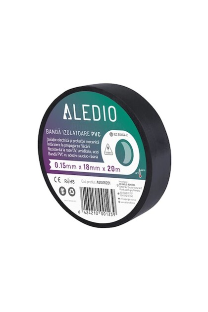 Banda izolatoare din PVC, 0.15mmx18mmx20m, negru, Aledio