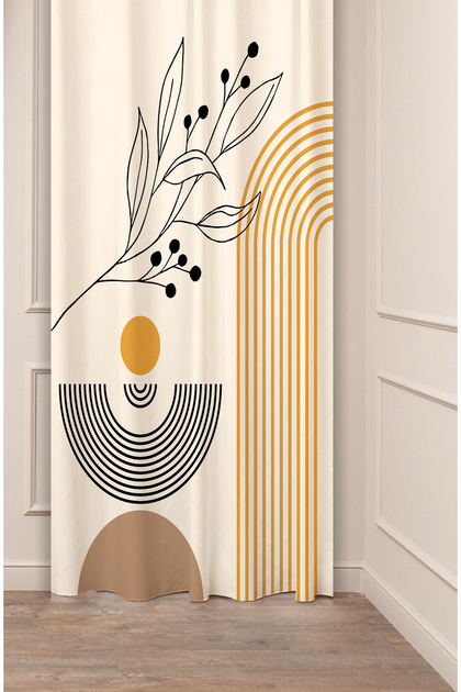 Leaf Bohemian Minimalist Beige Cream Patterned Special Design Digital Printed (Single Wing) Modern Background Curtain