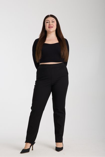 Plus Size Fabric Pants with Pockets Pipe Leg Black G020-1