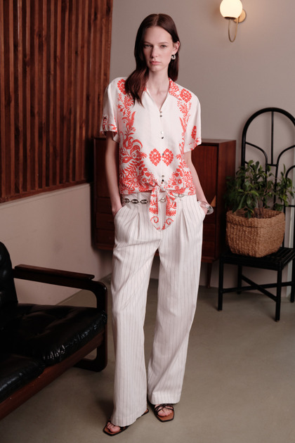 Panel Pattern Linen Blended Shirt