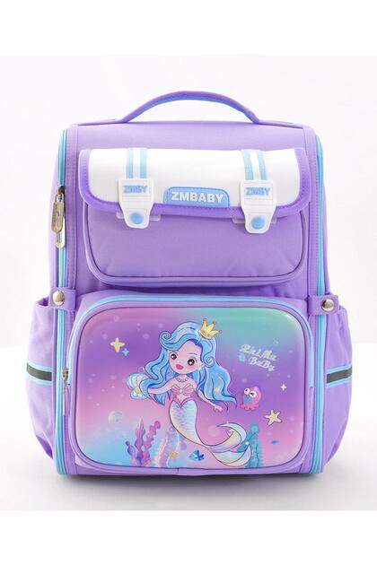 Bonfino Mermaid School Bag, Padded Straps, Chest Strap, Dual Bottle Holders, Purple - 16 Inches