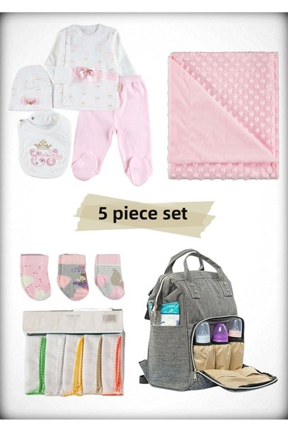 5-Piece Birth Set (Mother Baby Bag, Hospital Release Blanket, 10-Piece Wipes and 3-Piece Socks)