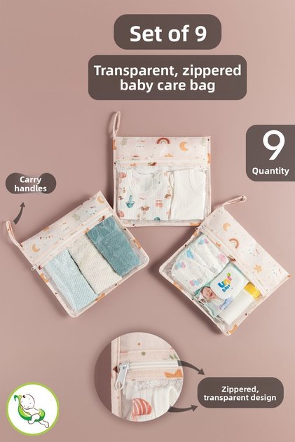 9 Piece Newborn Hospital Organizer Set with Transparent Window and Zipper - Suitcase Organizer Hurç