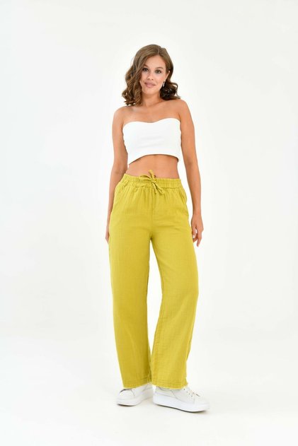 Women's 100% Cotton Summer Muslin Loose Wide Leg Trousers Mg001