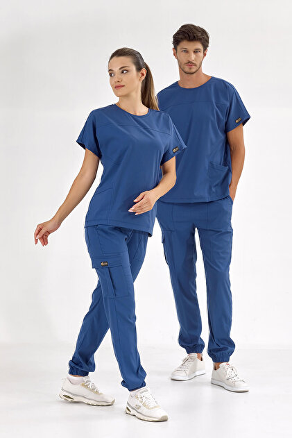 ÇİZGİ MEDİKAL Petrol Blue Basic Luxury Lycra Scrubs Team Doctor
