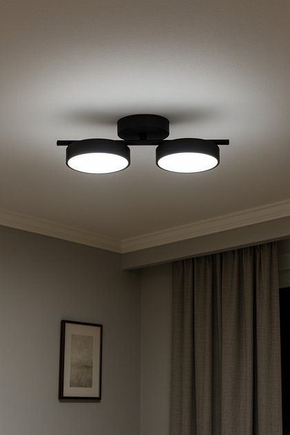 Tual Modern Salon Yatak Odası Giyinme Odası Mutfak Beyaz Işık Ledli Siyah Renk 2 li Led Avize