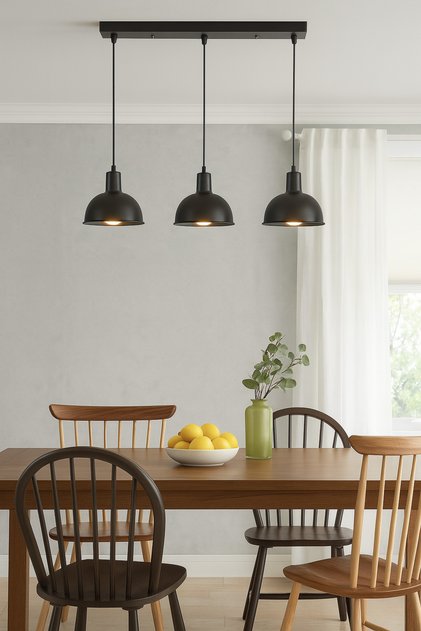 Marley Özel Tasarım Modern Dekoratif Cafe-mutfak Salon Siyah Renk 3 Lü Sıralı Sarkıt Avize