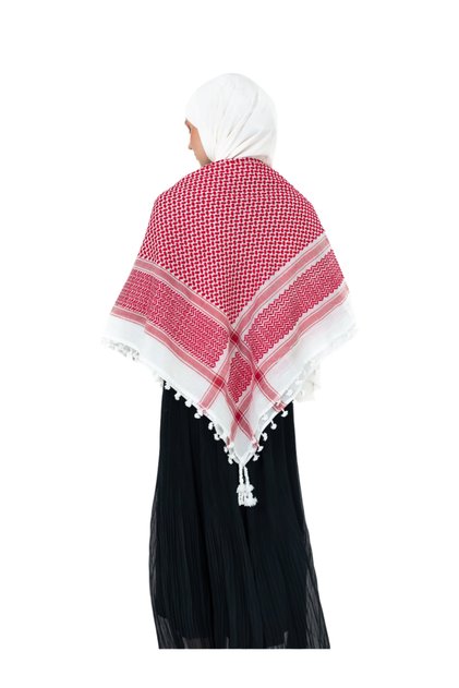 Red Intensely Striped Palestinian Keffiyeh Scarf with Tassels Palestinian Pusse S300003