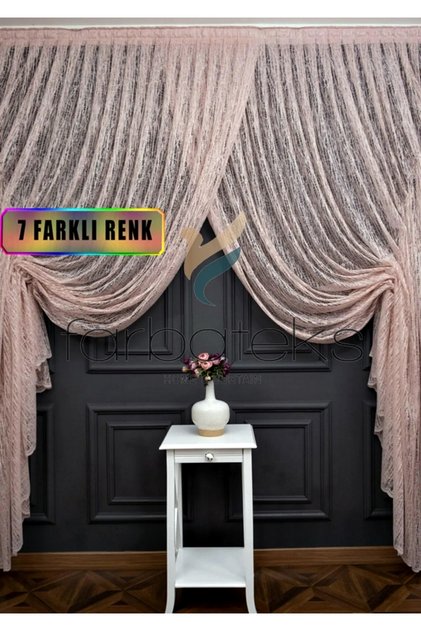 Pudra Pembe Kruvaze Perde Modelleri Yanki Tül Tiyatro Perdesi Camkırık Model