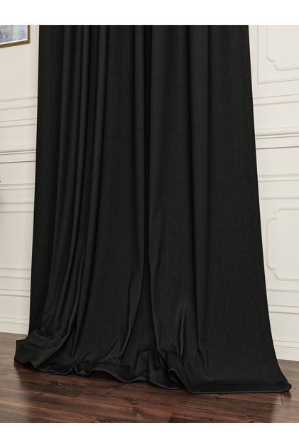 Black Linen Look Double Blackout Blackout Curtain