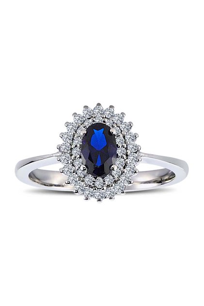 Pırlantalı Oval Safir Anturaj Yüzük - 1020238