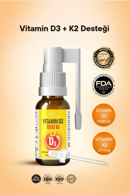 D-Max Plus Vitamin D3 + K2 1000 IU (Damla ve Sprey) Formunda
