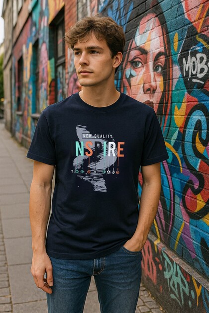 Men's 100% Cotton Crew Neck Text Printed T-Shirt