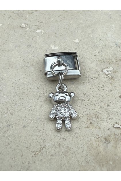 Italian Bracelet with Zircon Stone Teddy Bear Figure Steel Charm I Italian Bracelet Steel Charm I