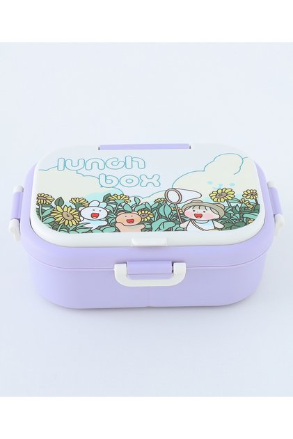 صندوق غداء بطابع كرتوني، خفيف الوزن، صغير الحجم، سهل الاستخدام، مناسب للأطفال من عمر 3 سنوات فما فوق، 21.7 × 17.2 × 8.3 سم - أرجواني
