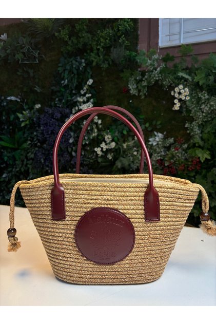 Paris Straw Leather Detailed Lined Beach Bag