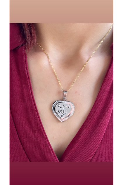 Steel Necklace Tarnish-Free Antiallergic Allah Writing Figured (2 Years Importer Guaranteed)