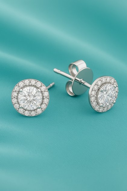 Işıklı kutuda 0.50 karat tektaş küpe