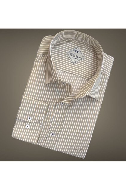 Men's Classic Wide Relaxed Fit Pocket Striped Long Sleeve Cotton Shirt