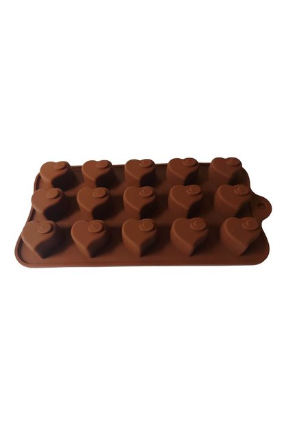 Formă de silicon pentru bomboane, în formă de inimă, 15 cavități, maro, 19 cm