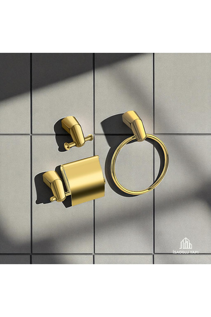 Gold Towel Holder Gold Toilet Paper Holder Gold Robe Holder Complete Set Brass Material Modern Design