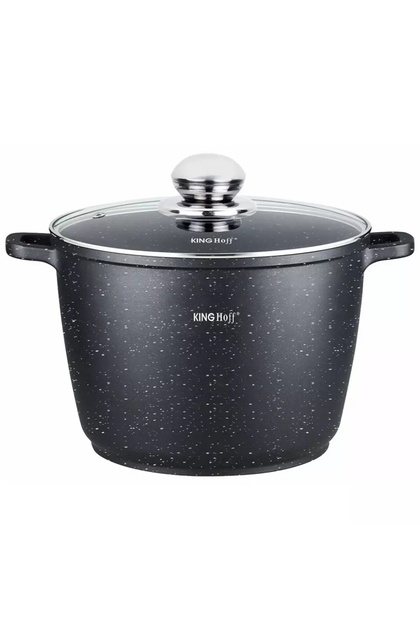 Oala din aluminiu turnat, cu strat marmorat, cu capac din sticla, 24 cm, 6.2 litri, negru,