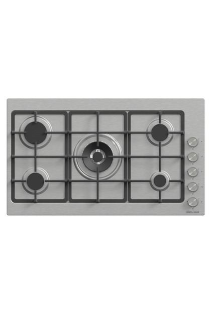 Surface, 90cm, 5 gas burners, side controls, heavy-duty grid, stainless steel