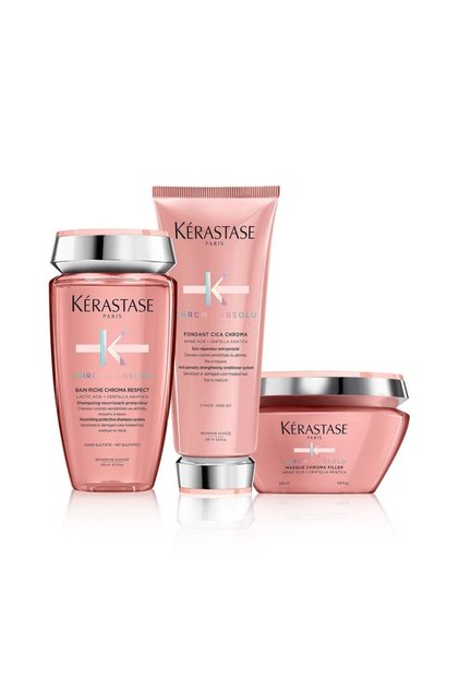 Kérastase Chroma Absolu Bain Riche Shampoo 250ml, Fondant Conditioner 200ml & Masque 200ml Trio Pack