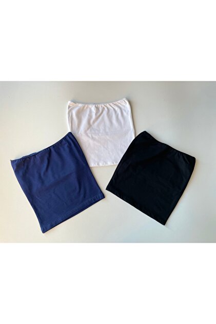 3-Piece Strapless Cotton Crop Black-Navy-White