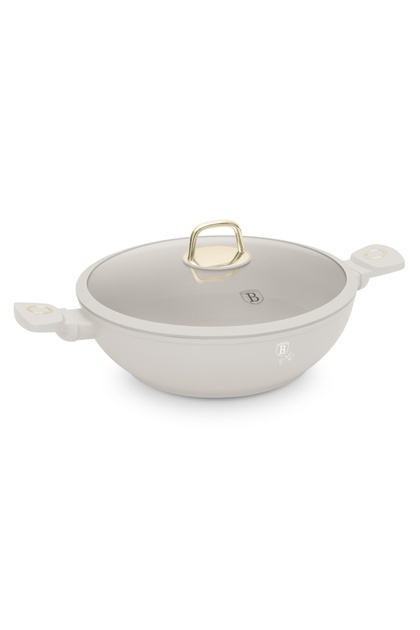 Wok cu capac 30 cm Sahara BH 8065, strat antiaderent, crem