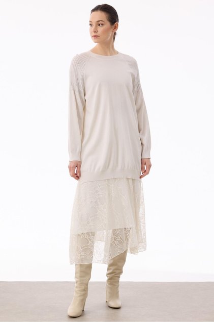 Shoulders Stone Printed Rayon Tunic Vanilla