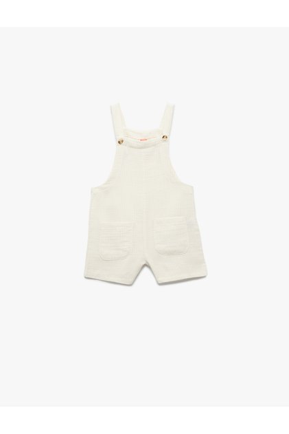 Buttoned Strap Cotton Short Salopet Jumpsuit